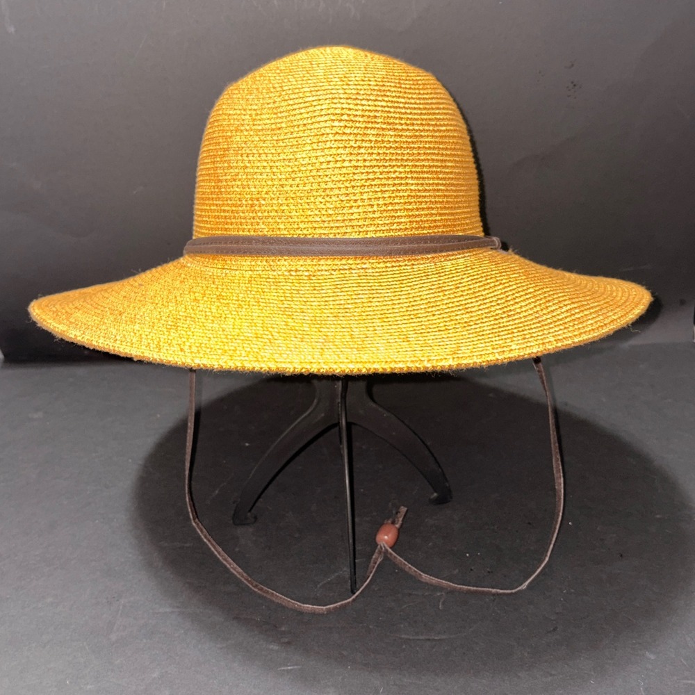 Peter Grimm Mustard Yellow Woven Wide Brim Sun Hat with Adjustable Chin Strap
